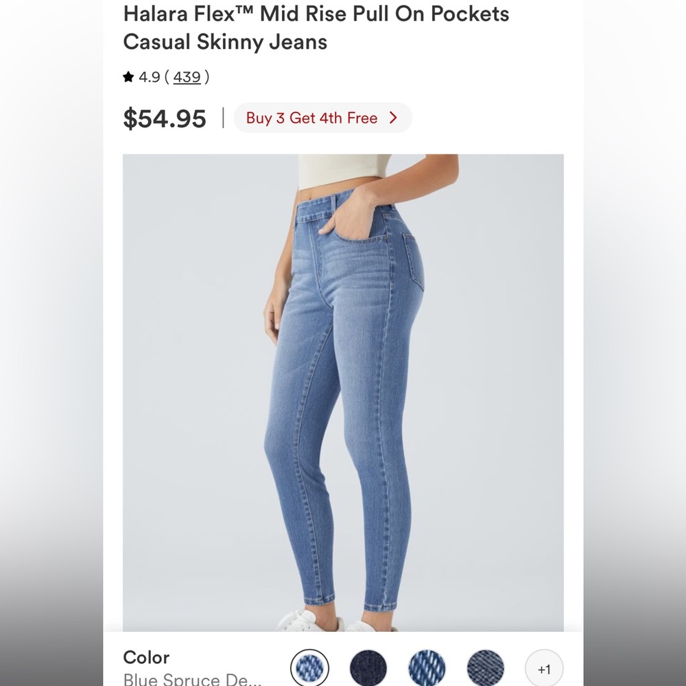 Halara Flex Mid Rise Pull On Pockets
Casual Skinny Jeans. Medium Tall